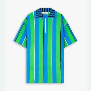 Zankov Blue & Green Striped Mini Shirt Dress NWOT